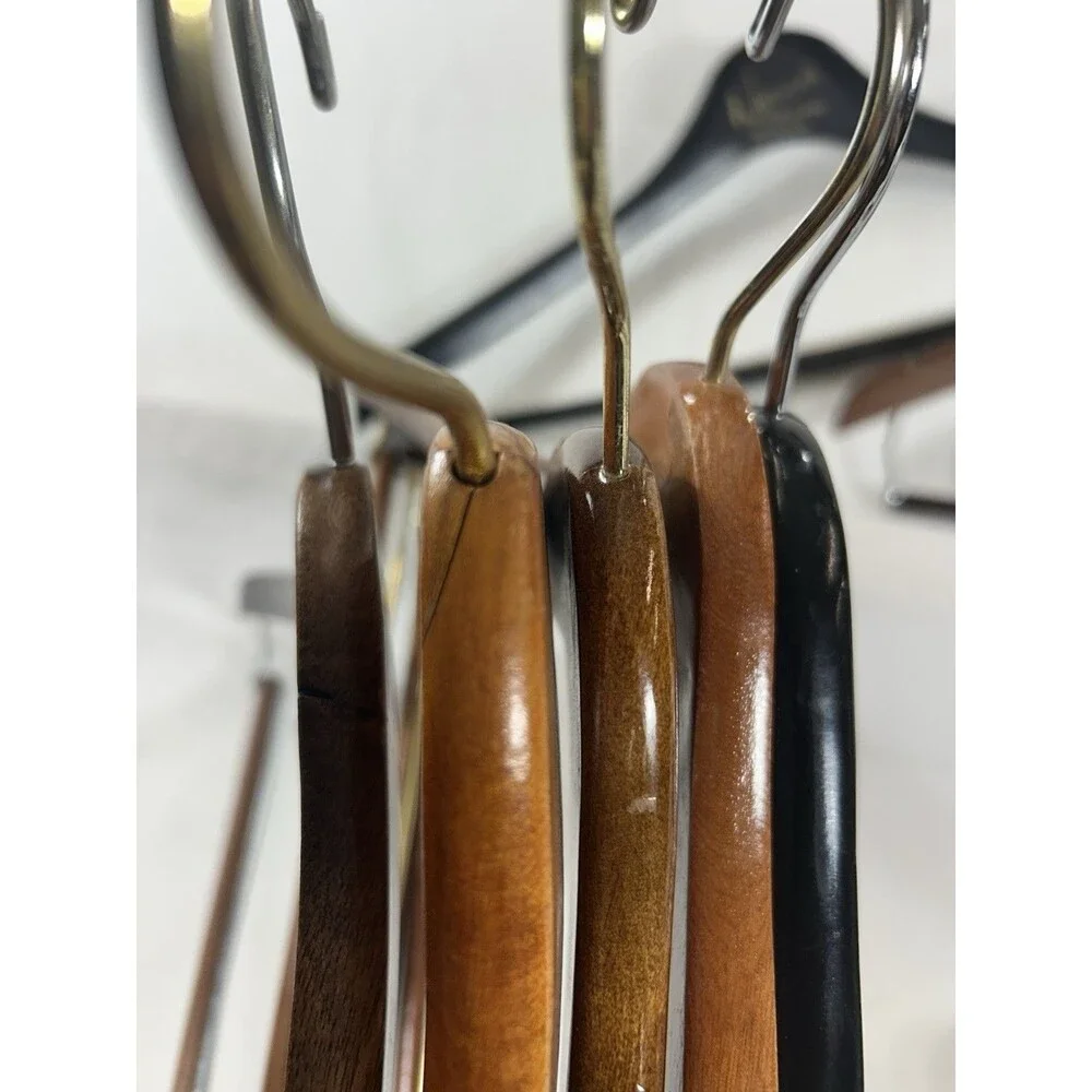 Wooden Coat & Suit Hangers Lot of 10 Mixed Styles Vintage Heavy Duty Closet